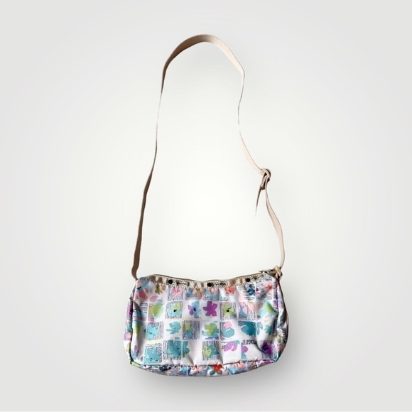 LESPORTSAC Very Merry Small Hobo Shoulder Bag Crossbody Nylon Floral 9x5x3” - Picture 14 of 15